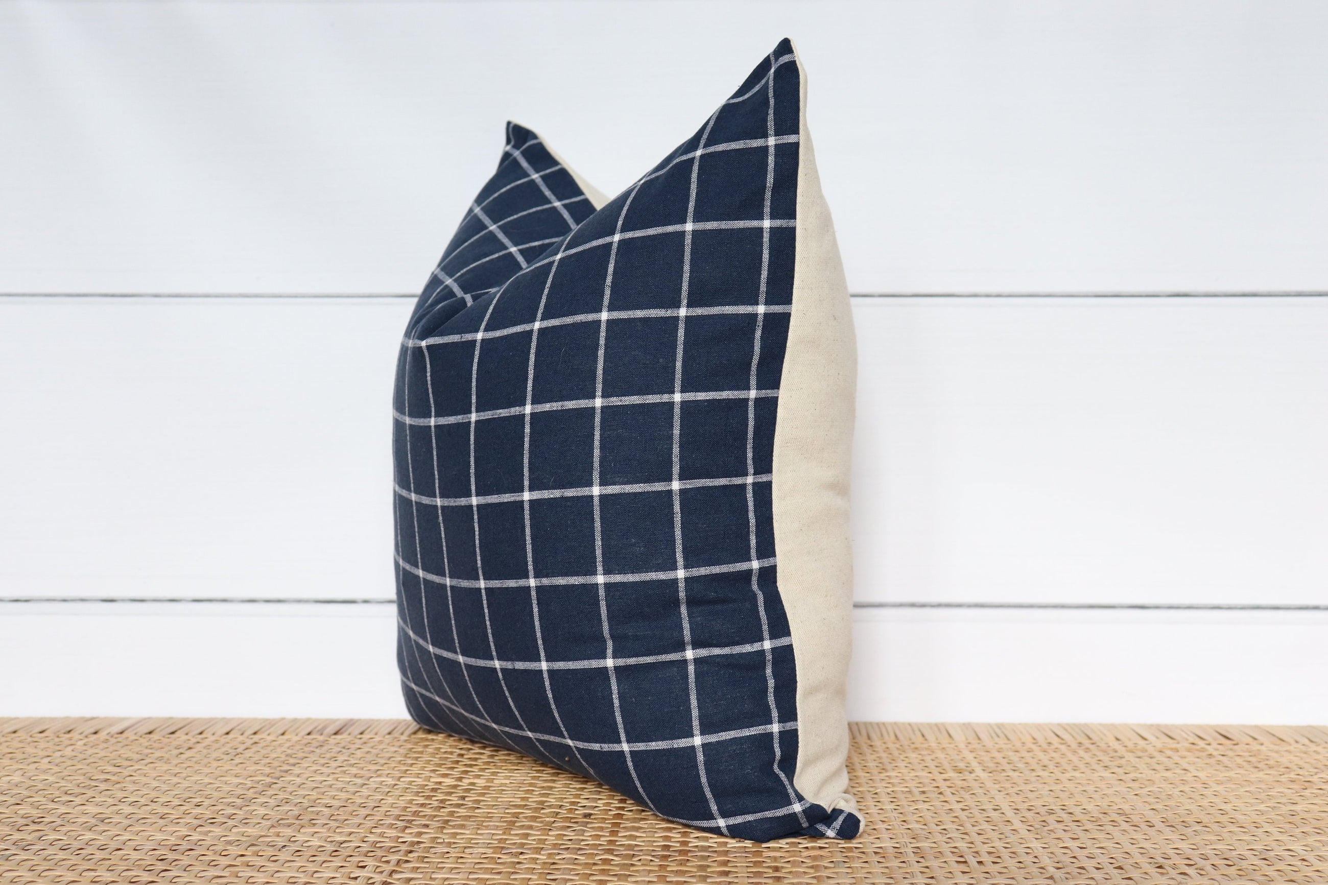 Navy Blue and White Windowpane Pillow Cover