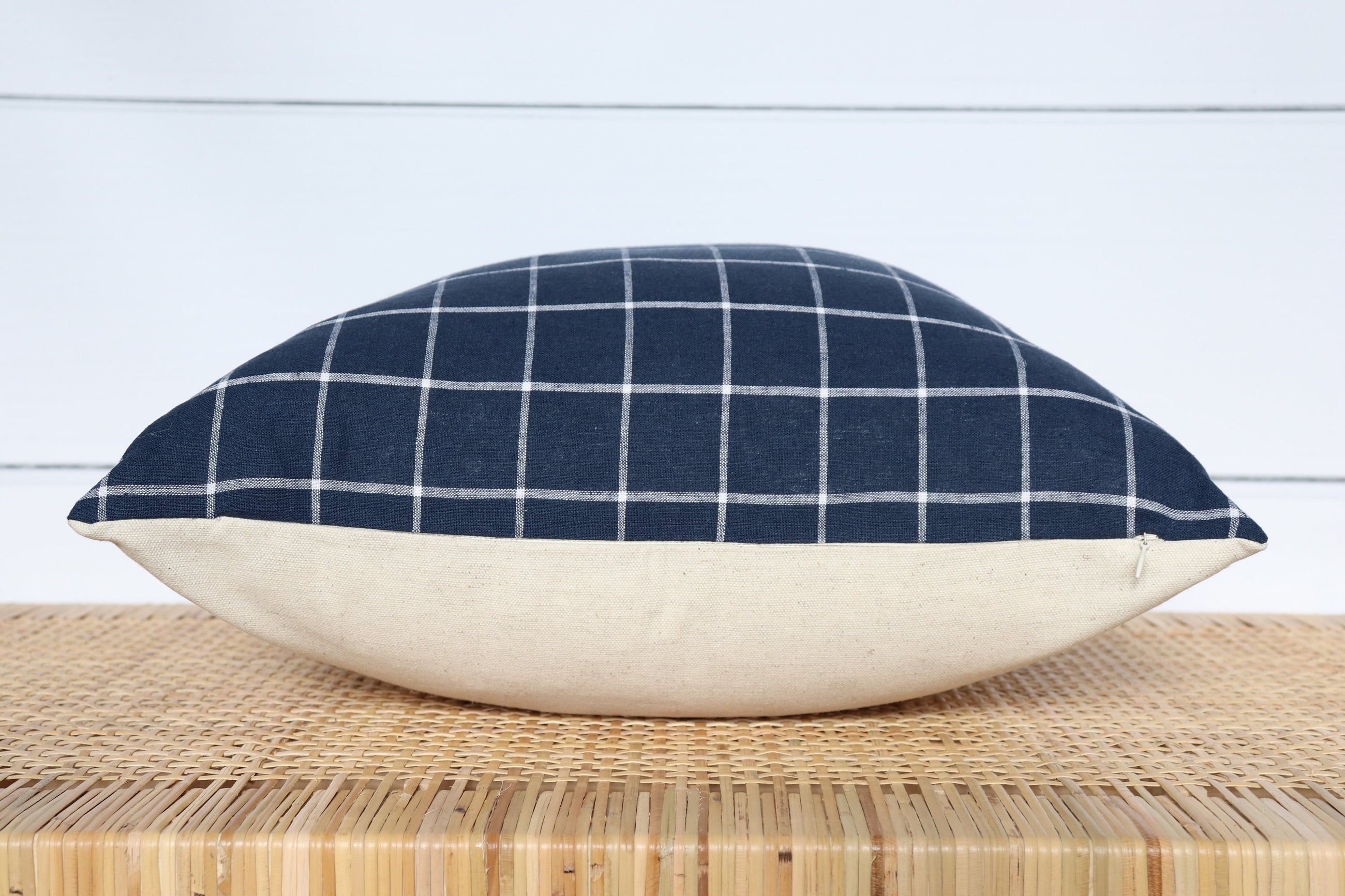 Navy Blue and White Windowpane Pillow Cover