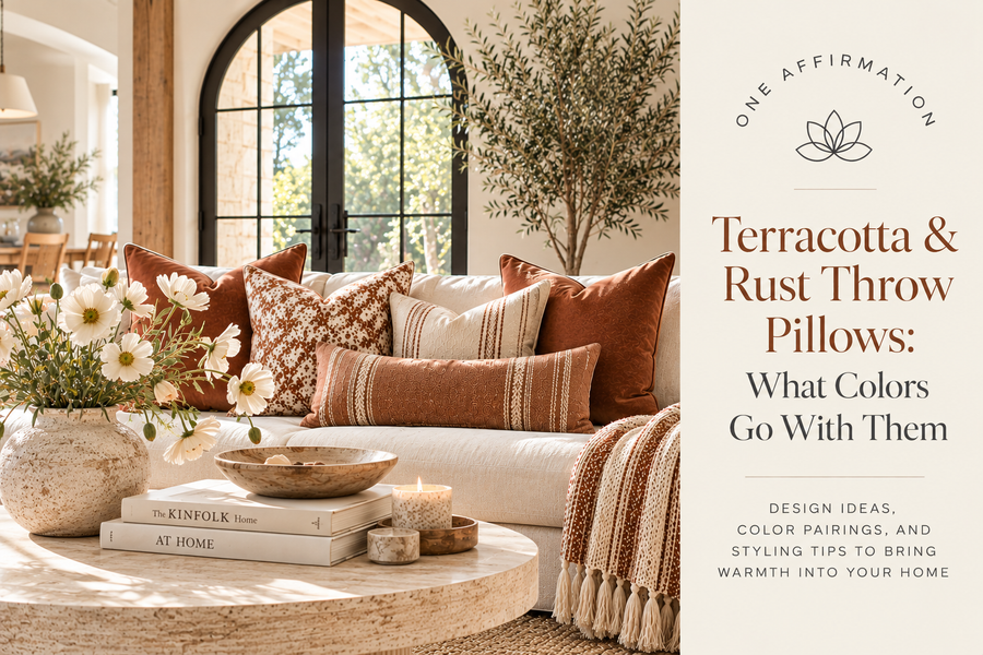 Designer throw pillows on sofa with flowers on Coffee table 