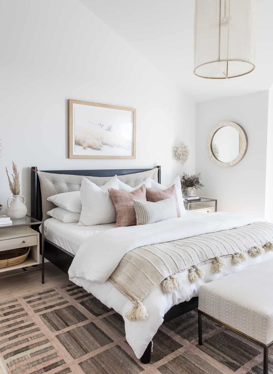 cream colored bed set
