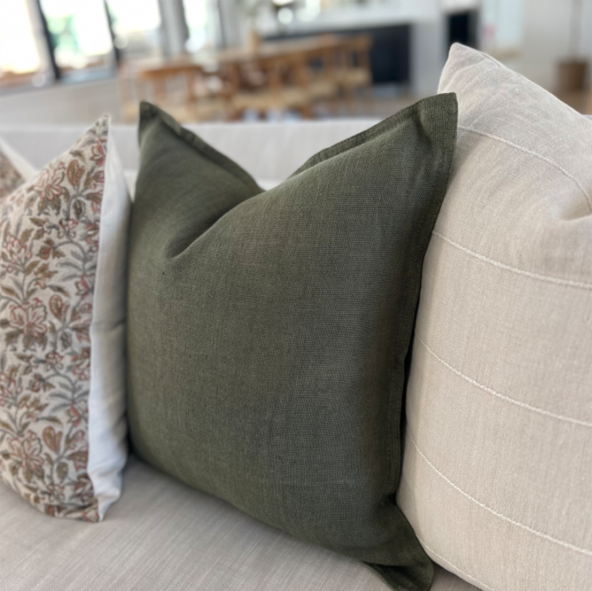 Throw pillow assortment on a couch