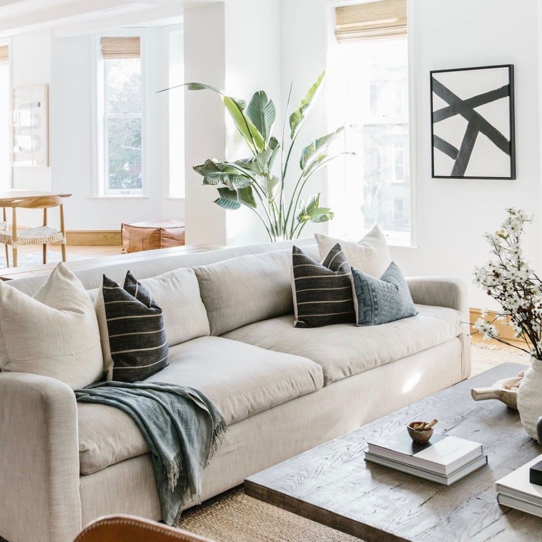 Couch with throw pillows