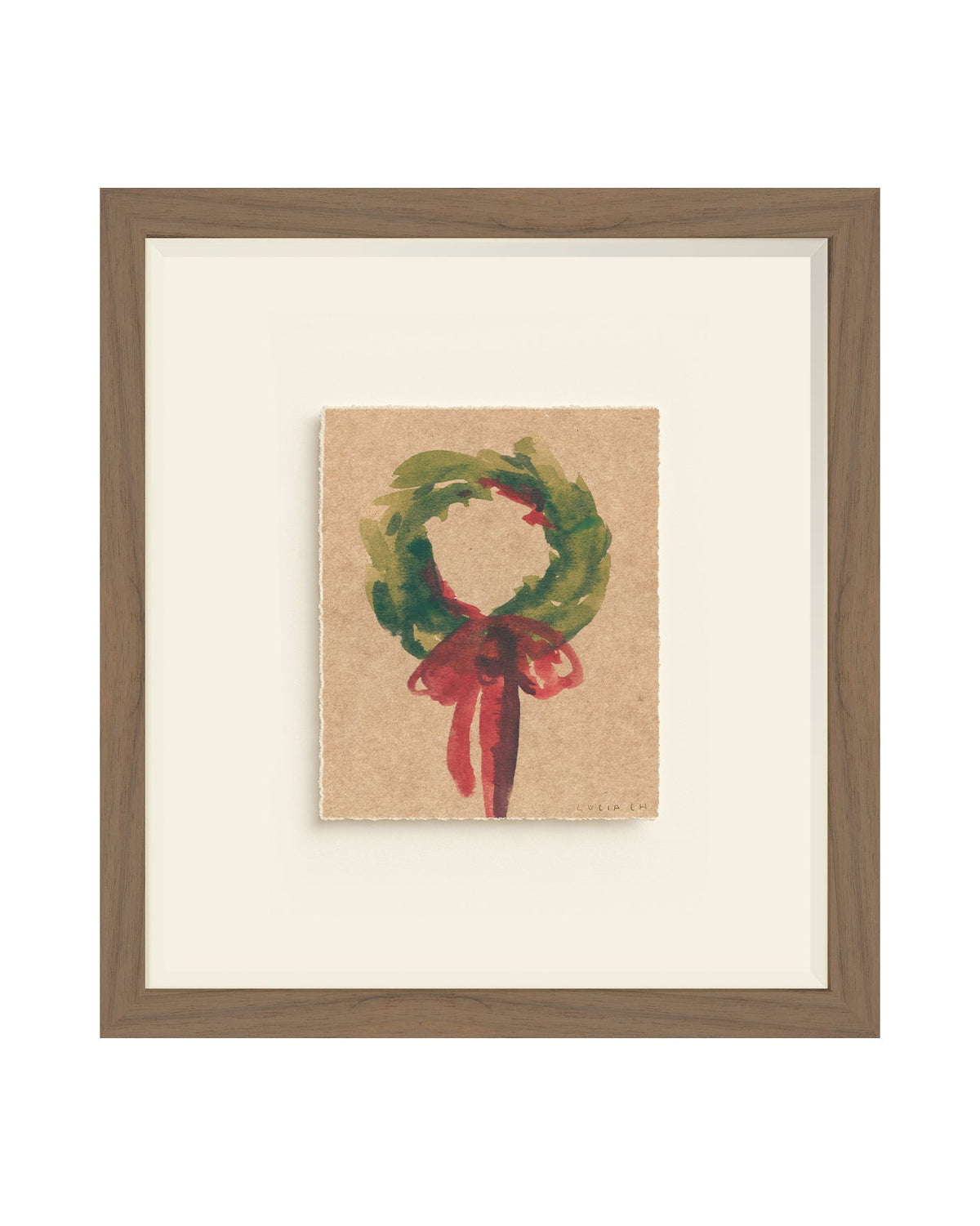Wreath III green wreath with red bow art print