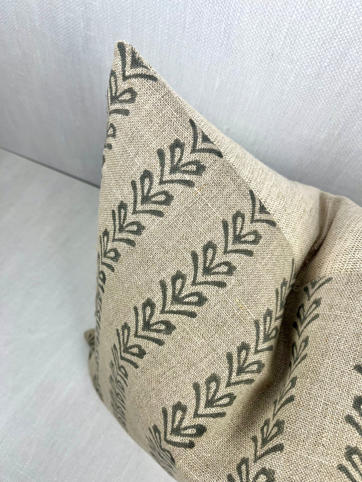 Yvette Slate Blue Block Print Linen Pillow Cover – view 2