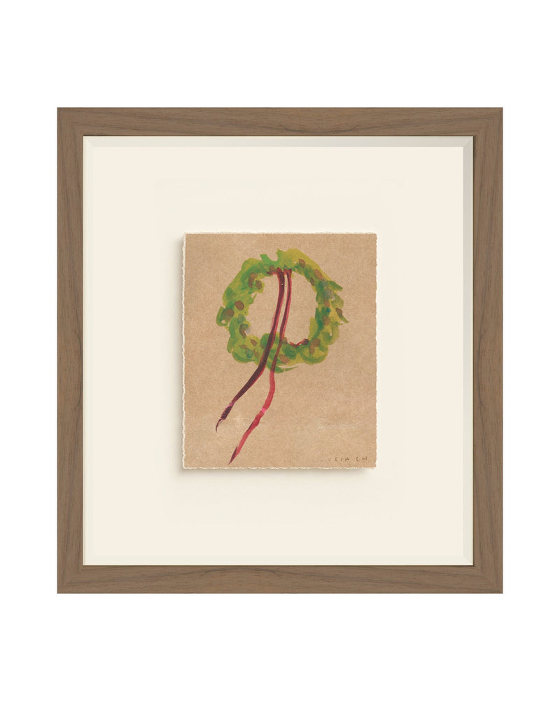 Wreath II watercolor wreath with red ribbons art print, view 2