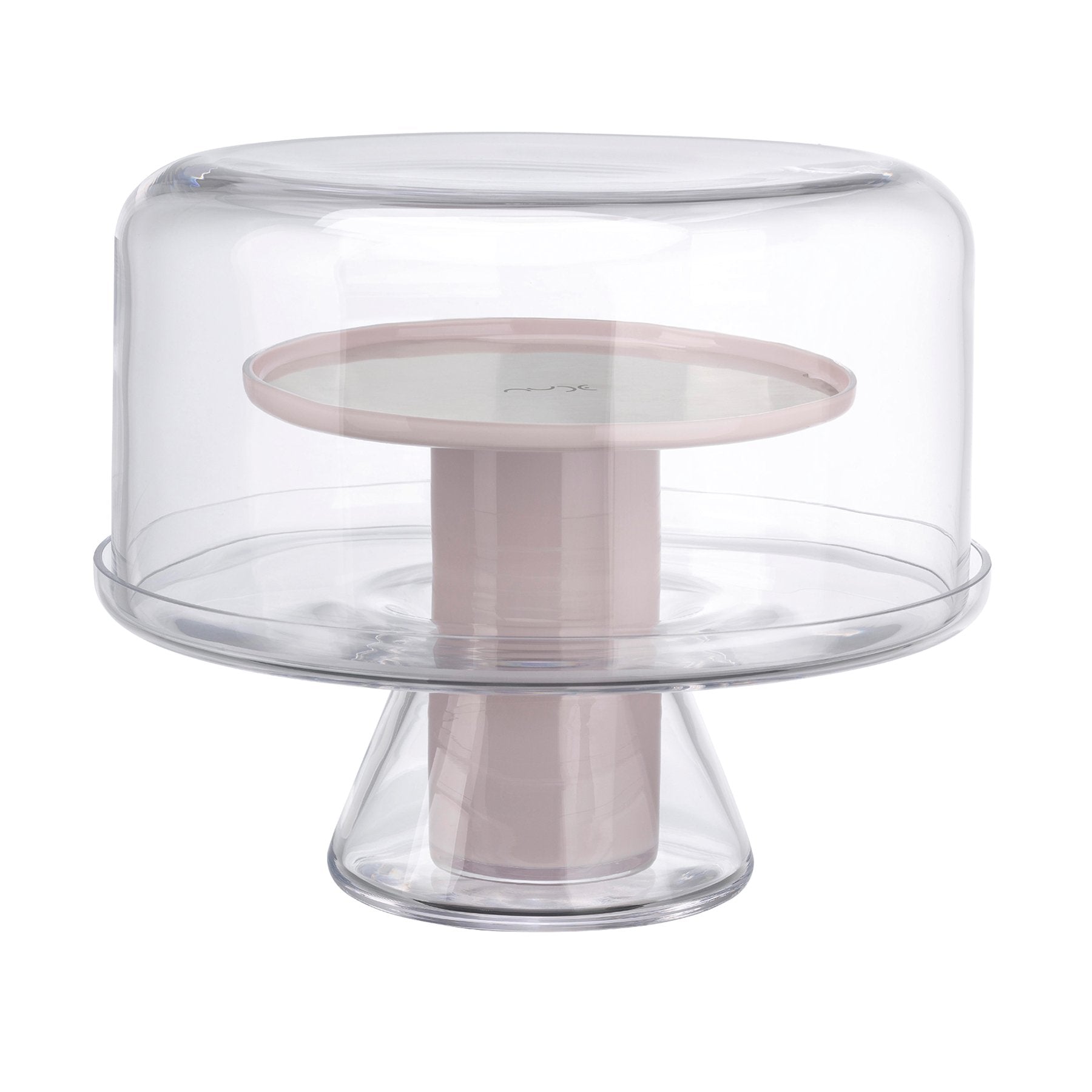 NUDE Bloom cake stand with dome in opalescent pink and clear crystal