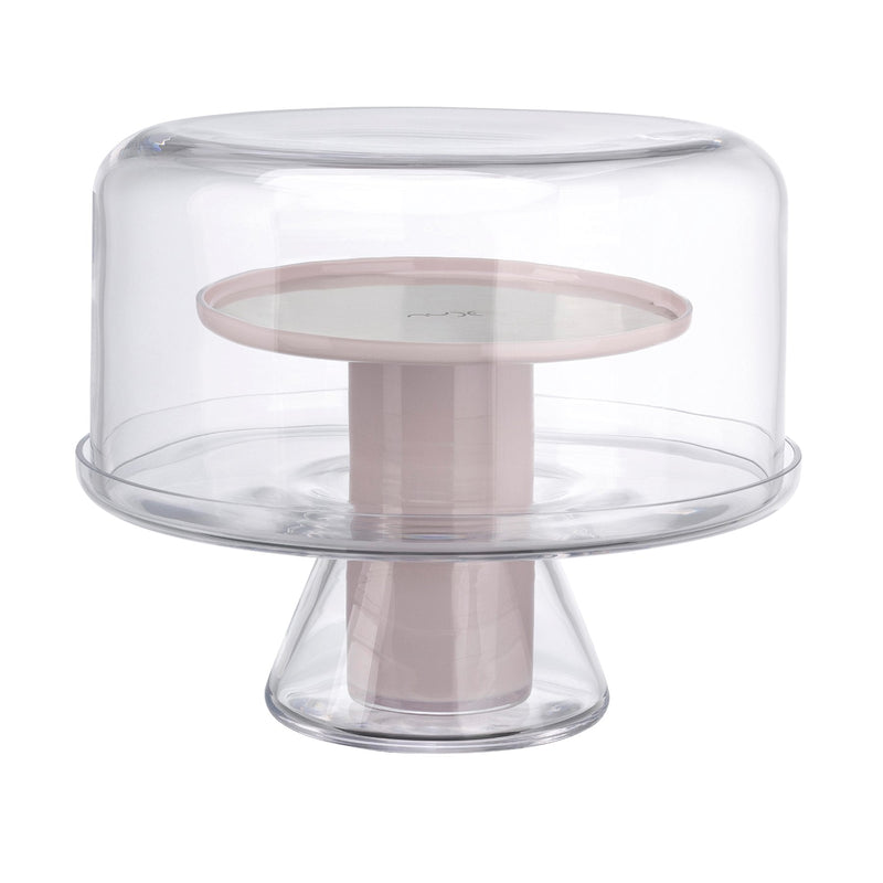 NUDE Bloom cake stand with dome in opalescent pink and clear crystal