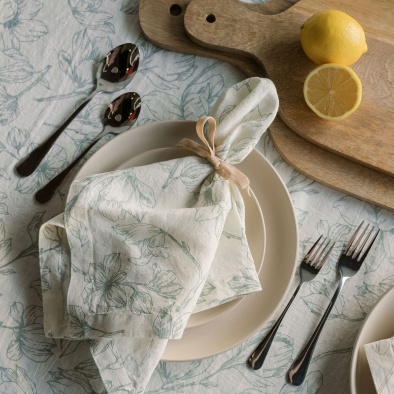 Handcrafted linen napkins with floral pattern