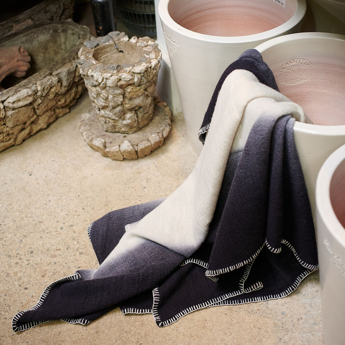 Ink black and white handwoven merino wool throw blanket – One Affirmation