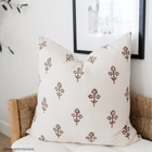 Mia Floral Block Printed Pillow Cover | Brown