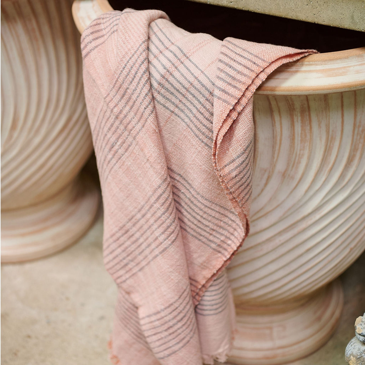 Silica Rose salmon pink and gray stripes handwoven merino throw – One Affirmation