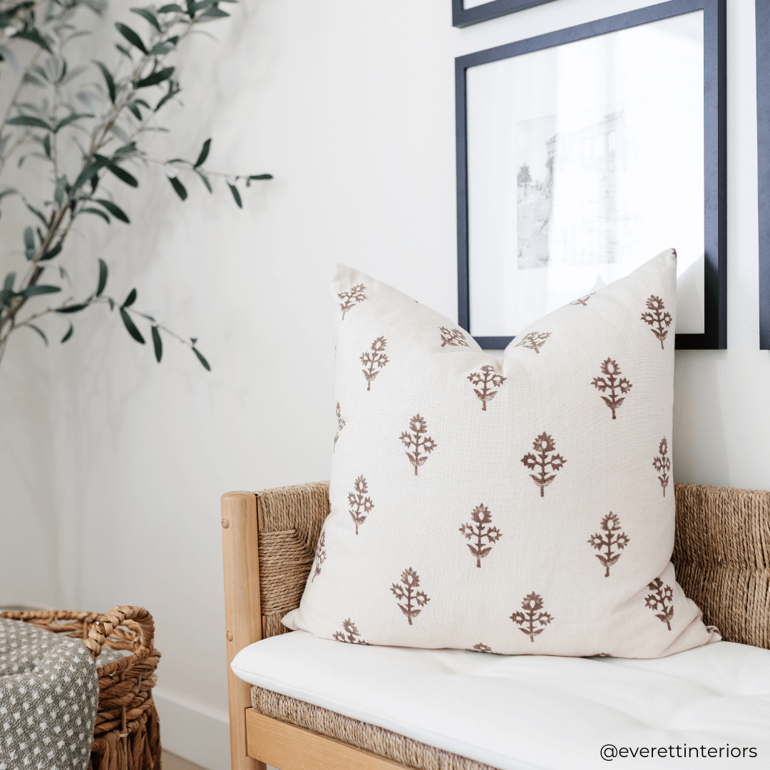 Mia Floral Block Printed Pillow Cover | Brown