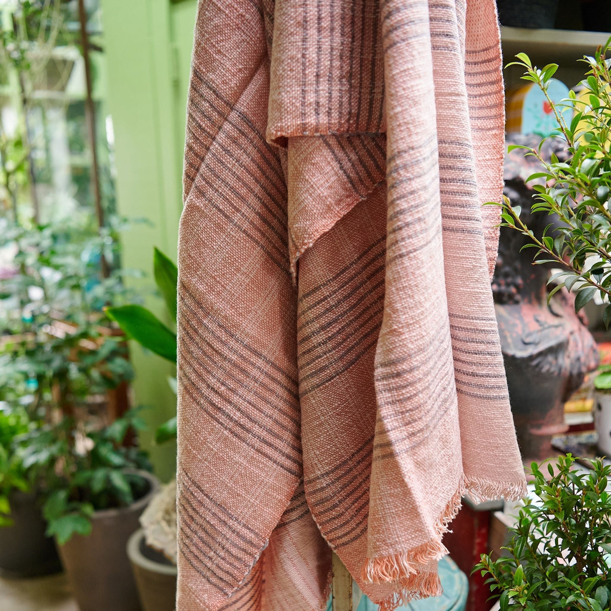 Silica Rose salmon pink and gray stripes handwoven merino throw – One Affirmation
