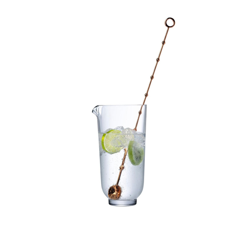 NUDE Hepburn mixing glass with copper cocktail stirrer by Brad Ascalon