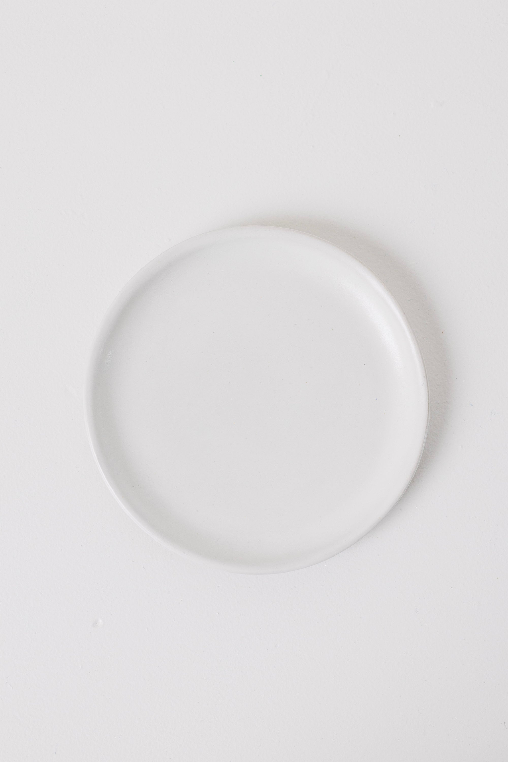 Minimalist matte white appetizer plates styled on a table
