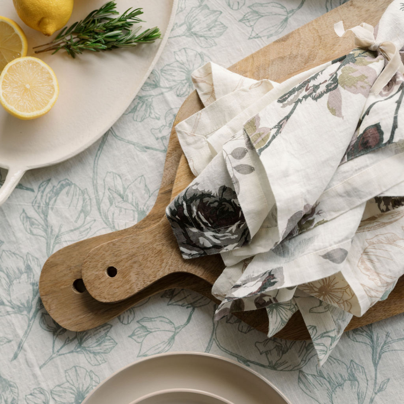 Handcrafted linen napkins with floral pattern