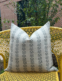Yvette Slate Blue Block Print Linen Pillow Cover – view 4