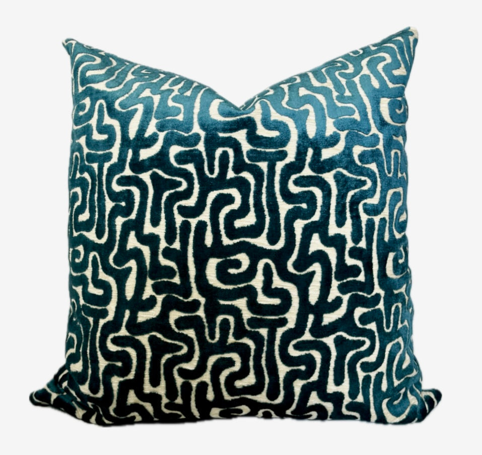 Margot Teal Maze Velvet Pillow Cover – view 5