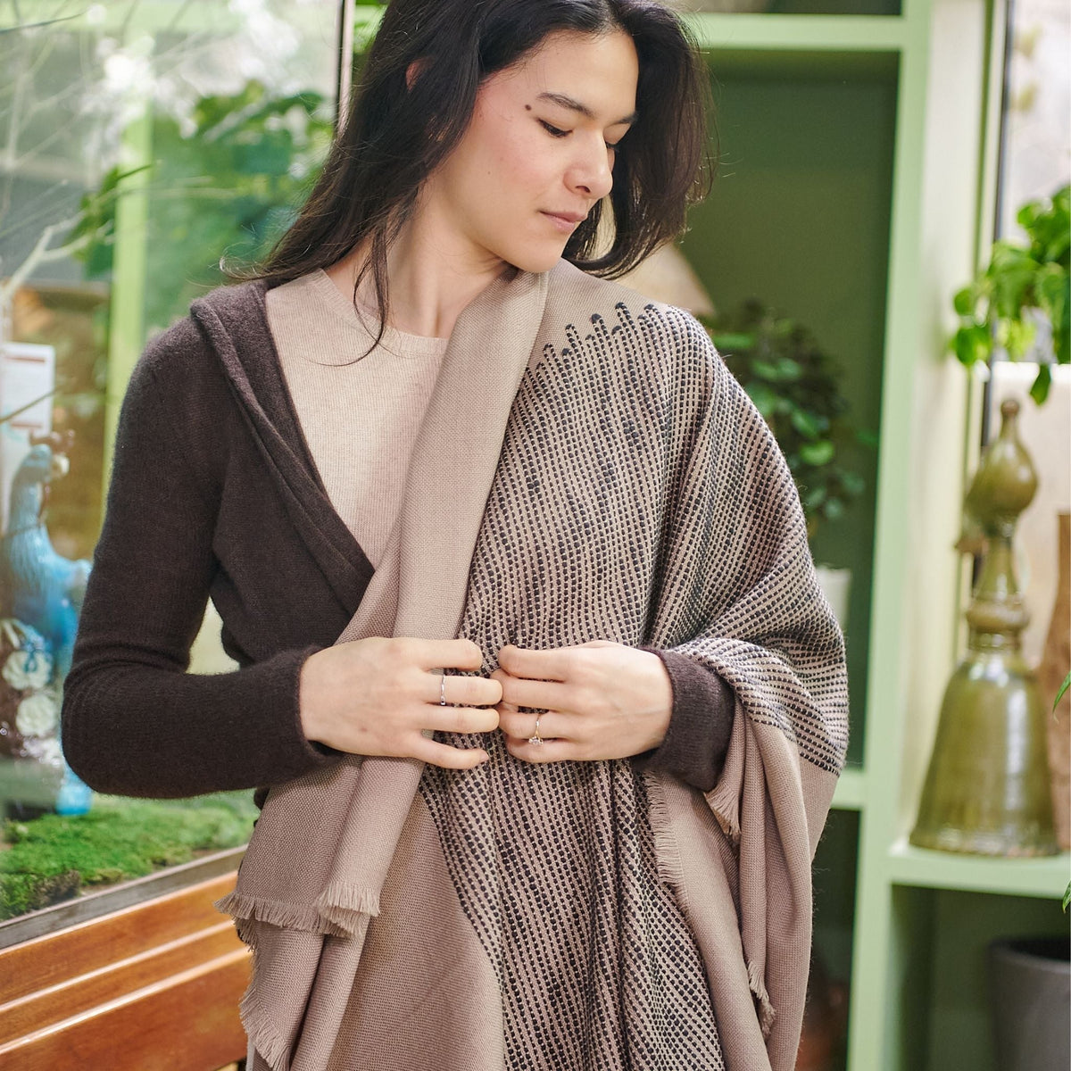 Flo Brown handloom merino wool throw, 53x53 – One Affirmation