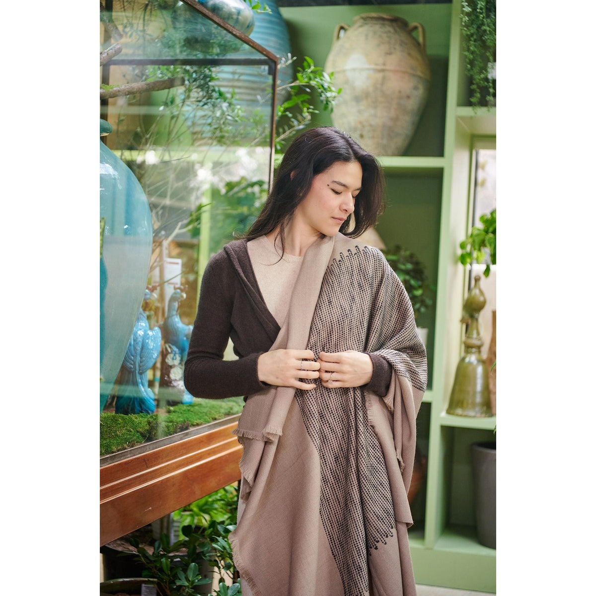 Flo Brown handloom merino wool throw, 53x53 – One Affirmation