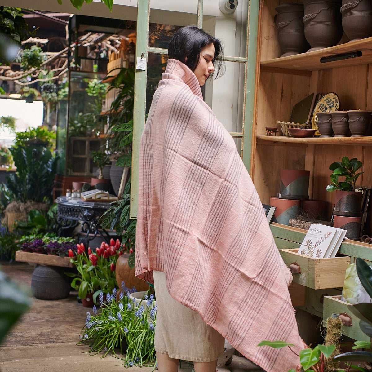 Silica Rose salmon pink and gray stripes handwoven merino throw – One Affirmation