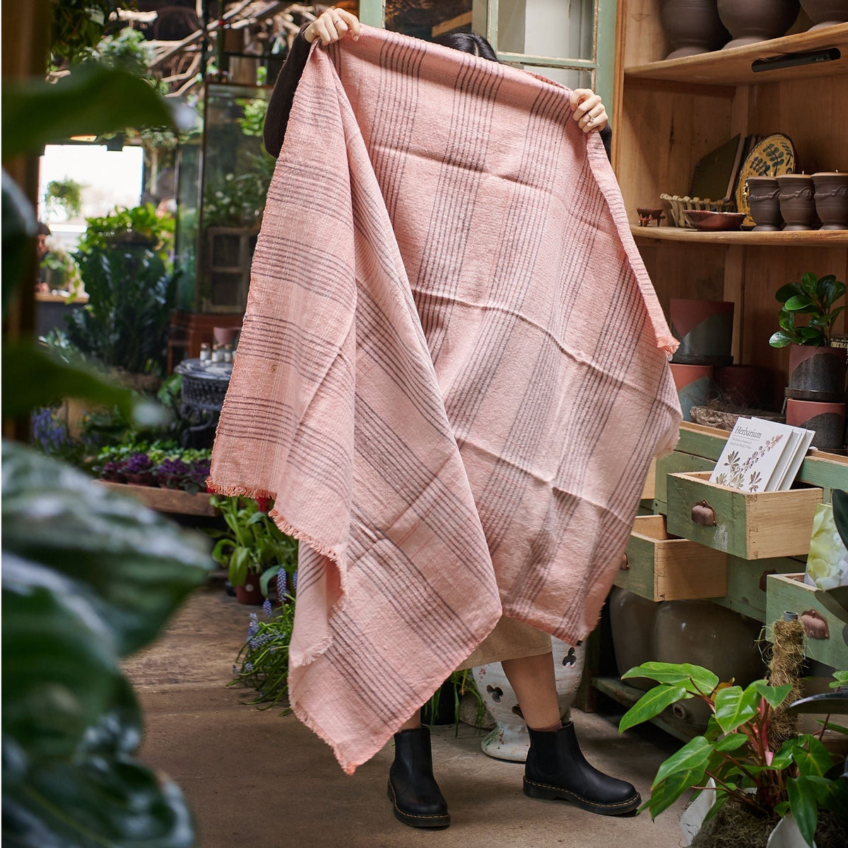 Silica Rose salmon pink and gray stripes handwoven merino throw – One Affirmation