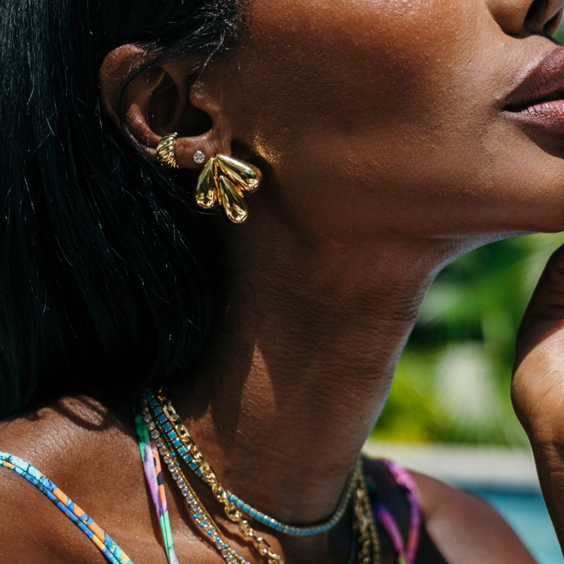 Close-up of Becky Statement Earring highlighting cascading design