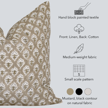 Rhea Floral Block Printed Pillow Cover | Mustard