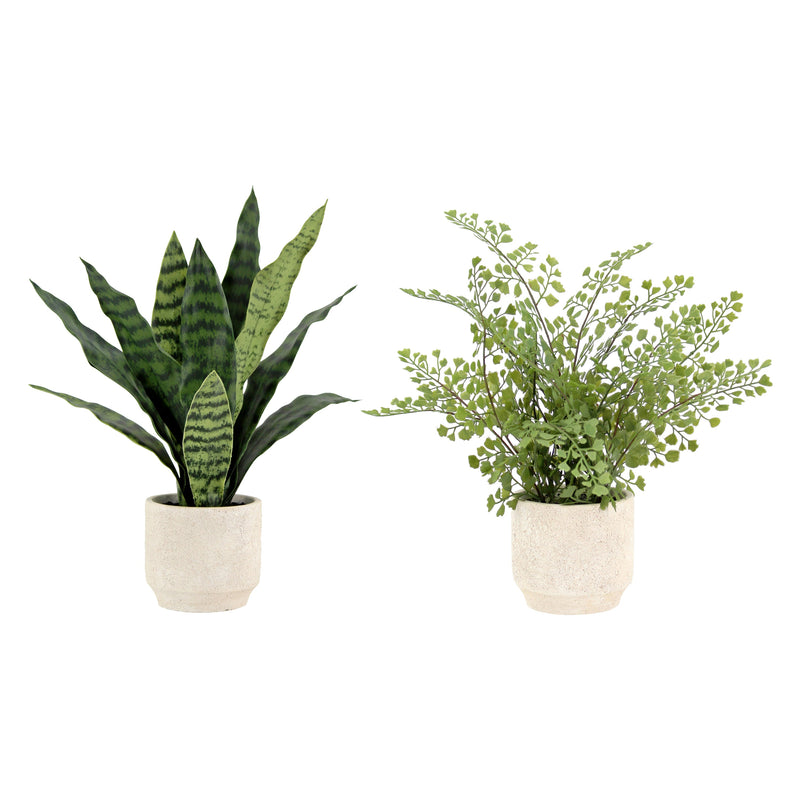 16 inch Artificial snake plant and fern set in cream pot