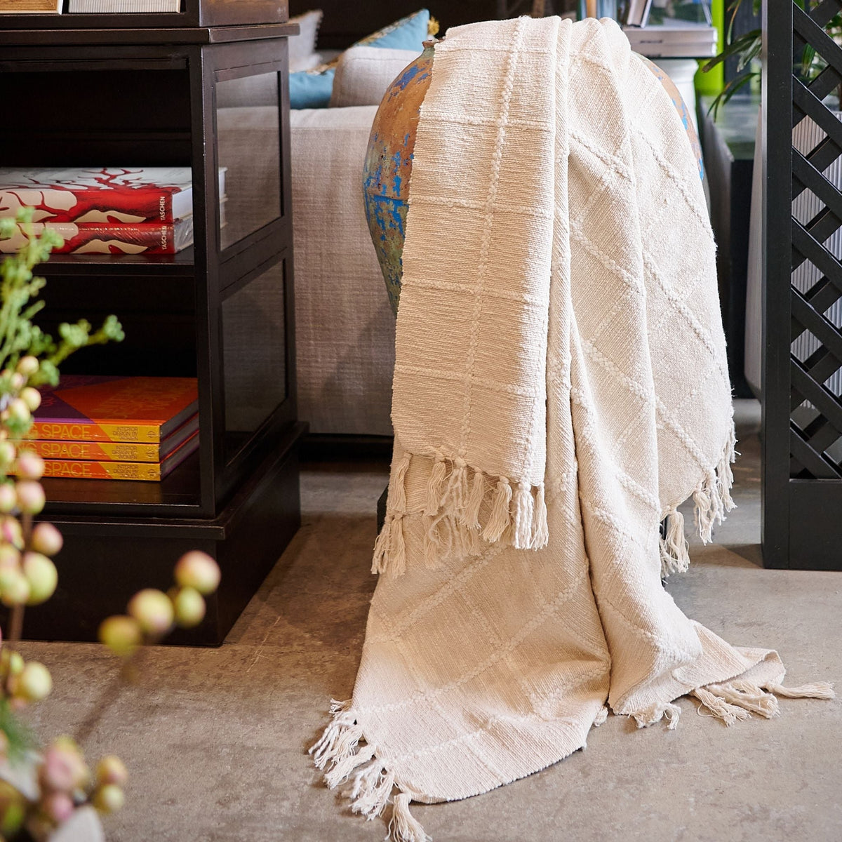 Sea Shell white textured checks handloom cotton throw – One Affirmation