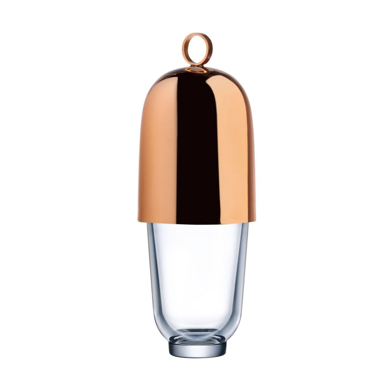 Lead-free crystal cocktail shaker with polished copper top by Brad Ascalon