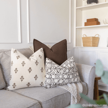 Mia Floral Block Printed Pillow Cover | Brown