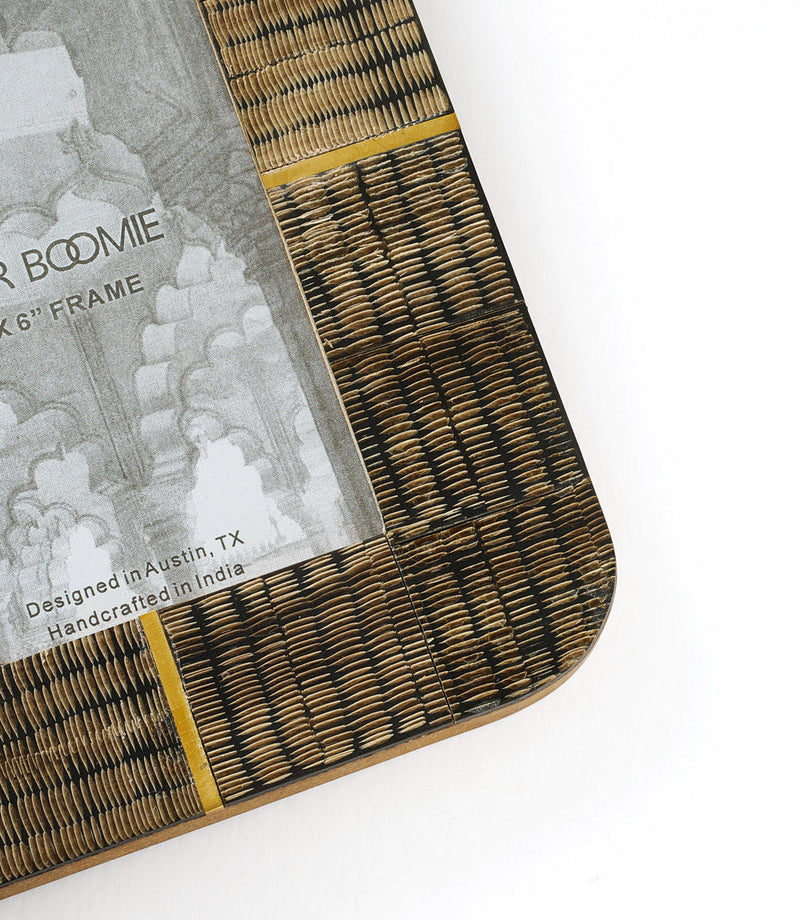 Kerala 4×6 black and gold carved horn photo frame by Matr Boomie