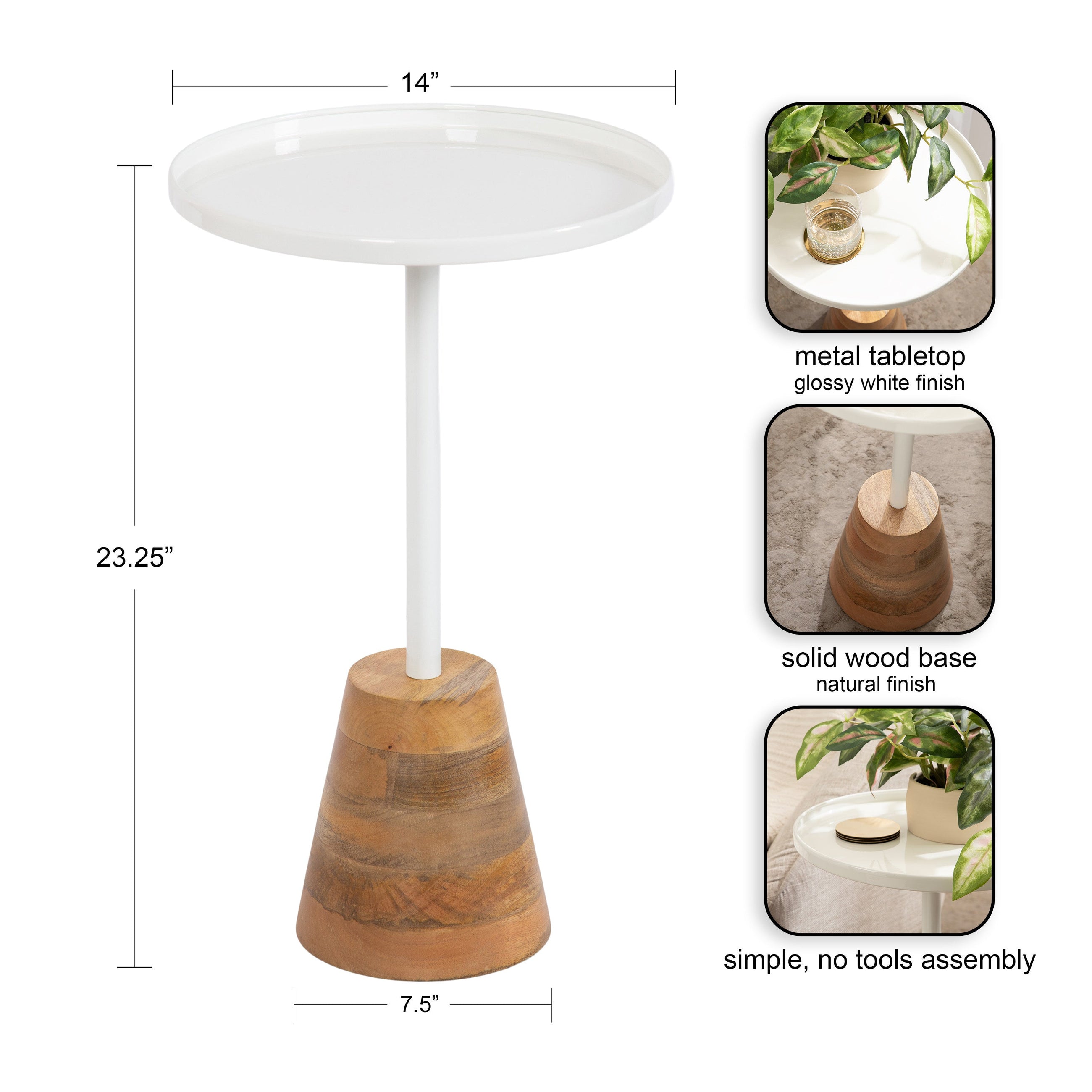 Tira Round Metal and Wood Side Table
