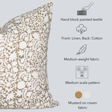 Ochre Floral Block Printed Pillow Cover | Mustard