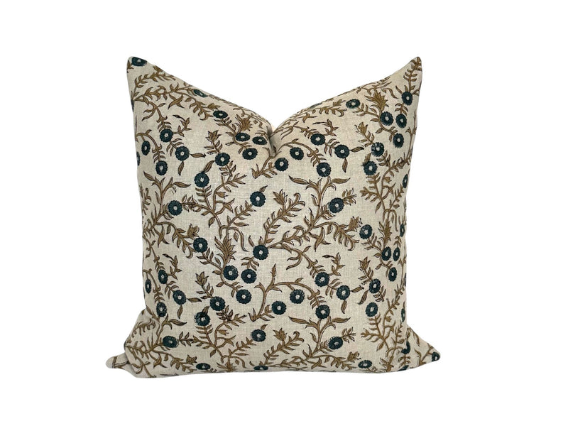 Forli Blue & Brown Floral Pillow Cover