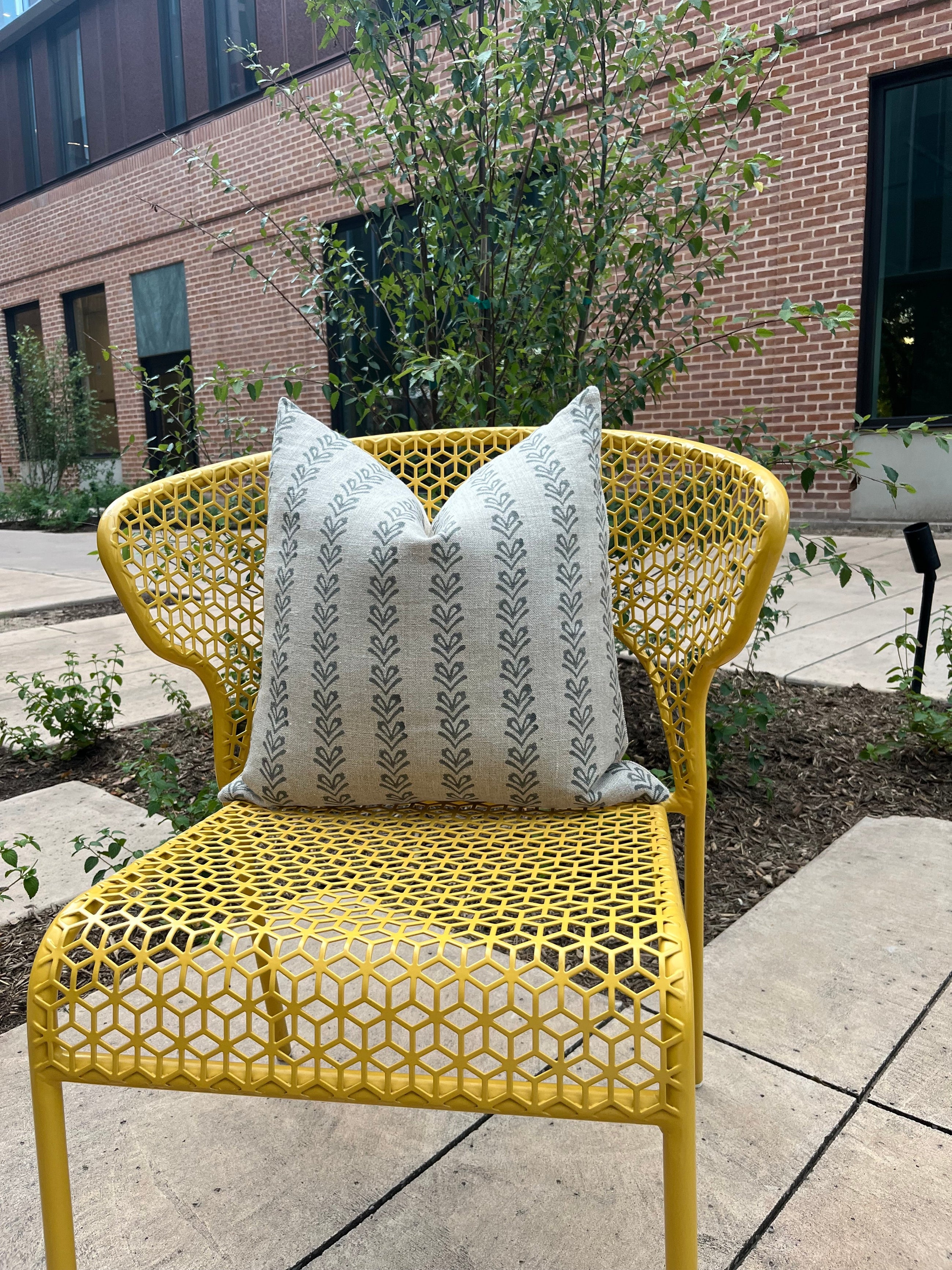 Yvette Slate Blue Block Print Linen Pillow Cover – view 7