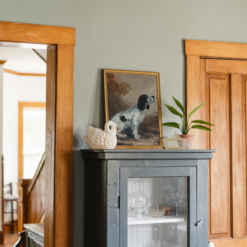 Woodland Companion framed canvas art styled on a shelf