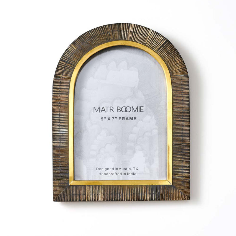 Handcrafted arched picture frame made from horn and brass inlay