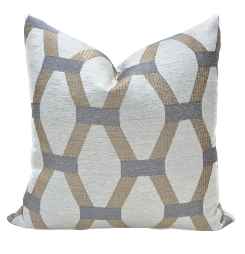 Algarve Gold and Silver Embroidered Hexagon Pillow Cover