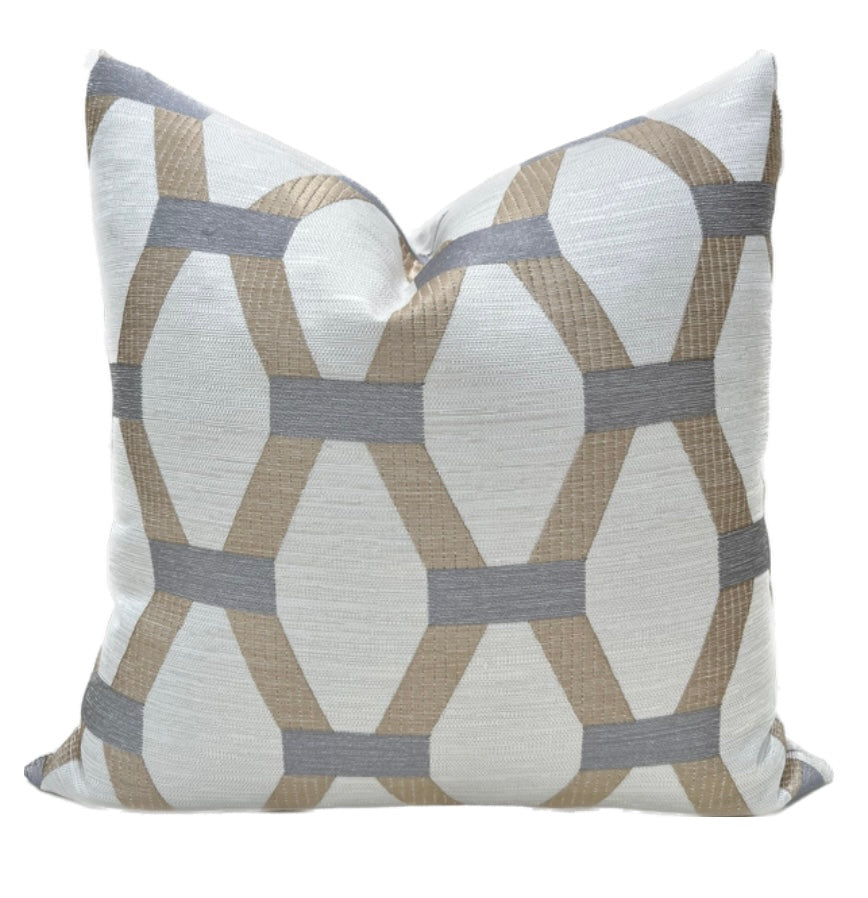 Algarve Gold and Silver Embroidered Hexagon Pillow Cover