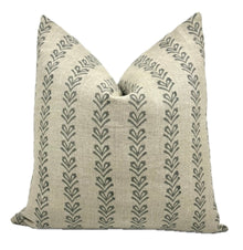 Yvette Slate Blue Block Print Linen Pillow Cover