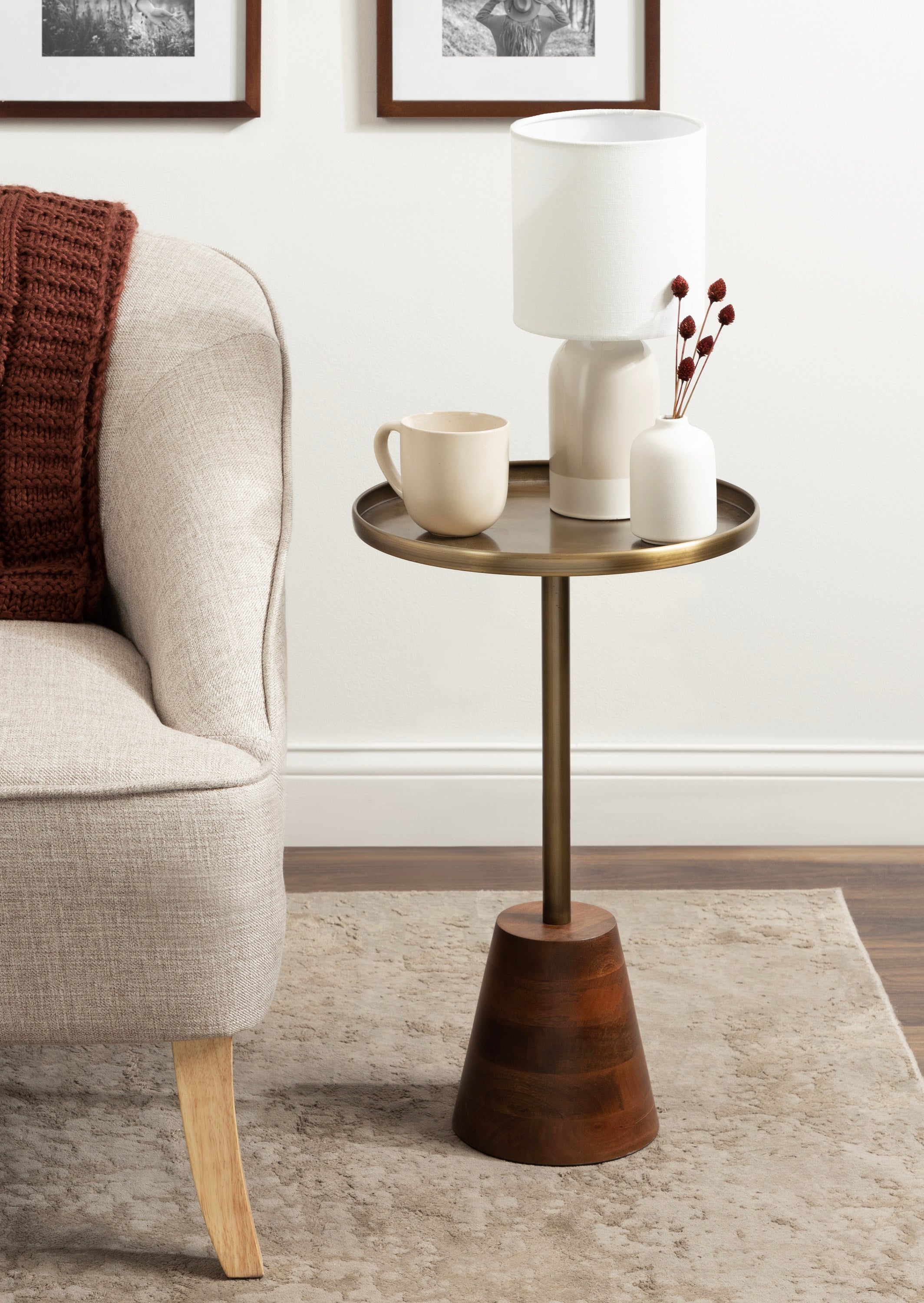 Tira Round Metal and Wood Side Table