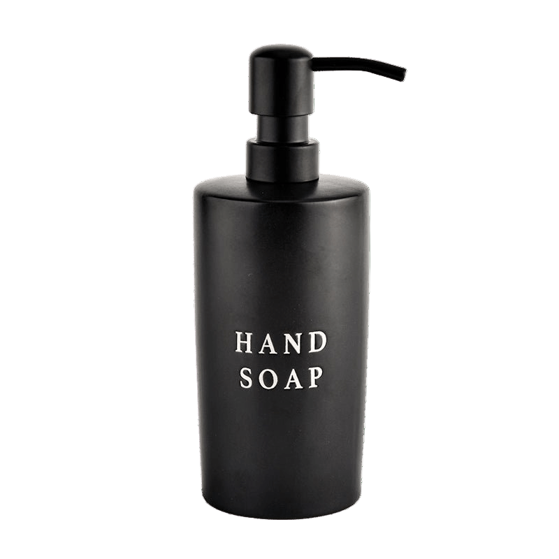 Black stoneware hand soap dispenser with matte pump