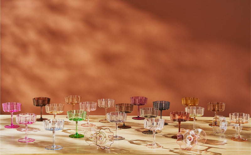 Flower Wave Coupe Cocktail Colored Glasses – Set of 6
