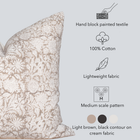 Sienna Floral Block Printed Pillow Cover | Light Brown