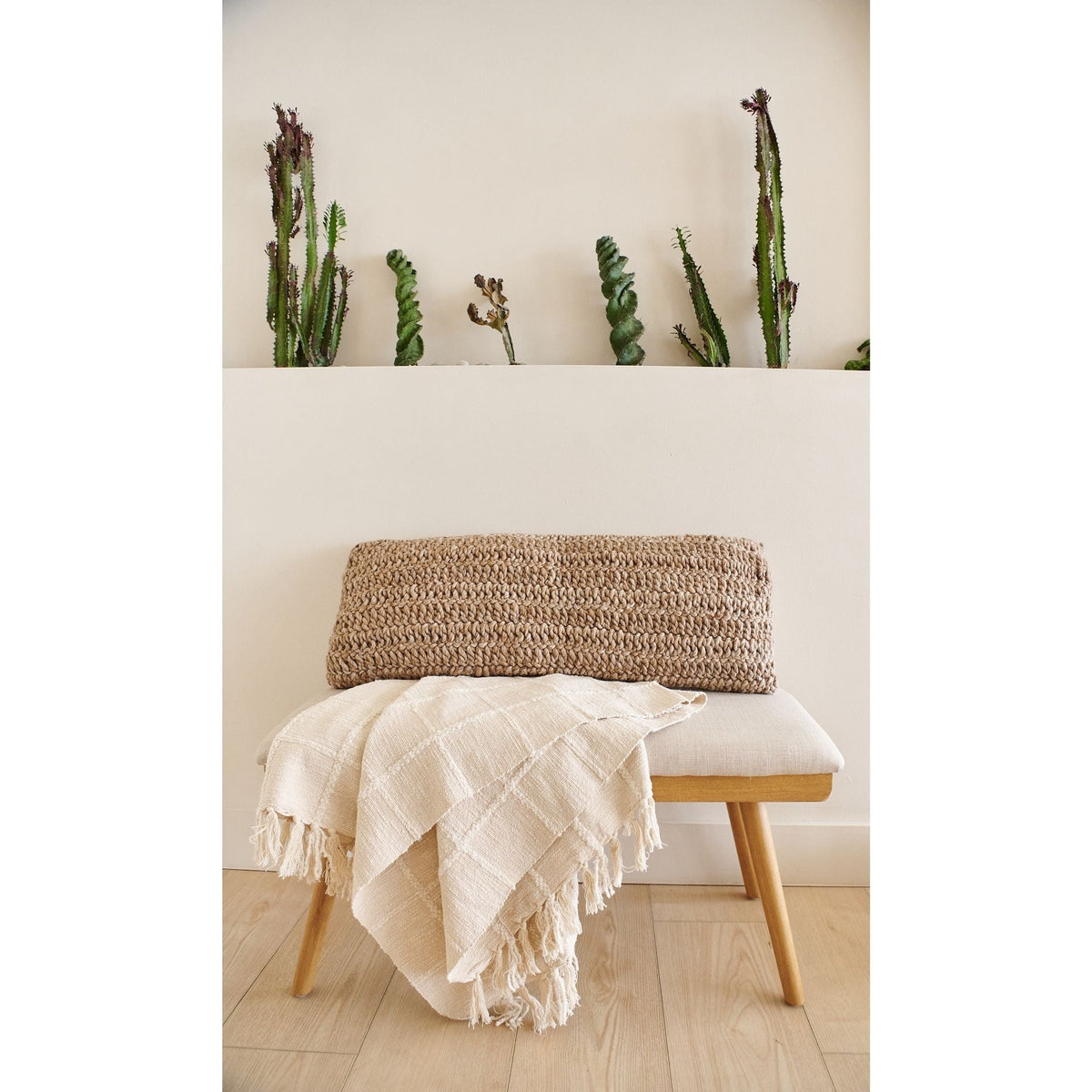 Sea Shell white textured checks handloom cotton throw – One Affirmation