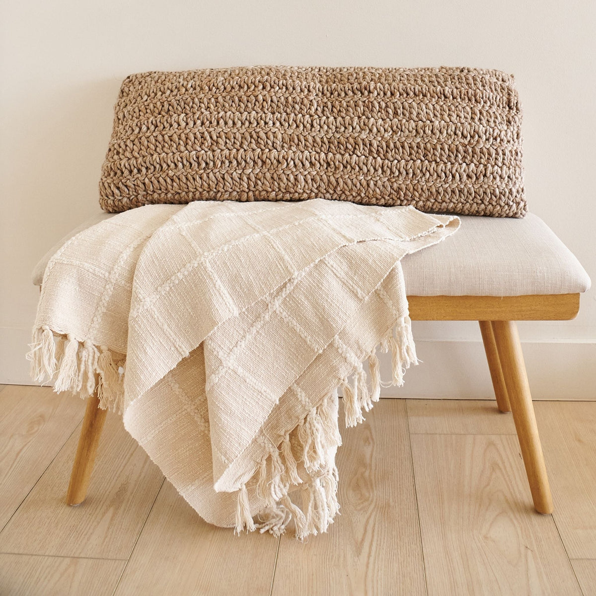 Sea Shell white textured checks handloom cotton throw – One Affirmation