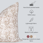 Magnolia Floral Block Printed Pillow Cover | Burgundy, Mustard
