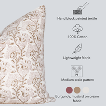 Magnolia Floral Block Printed Pillow Cover | Burgundy, Mustard